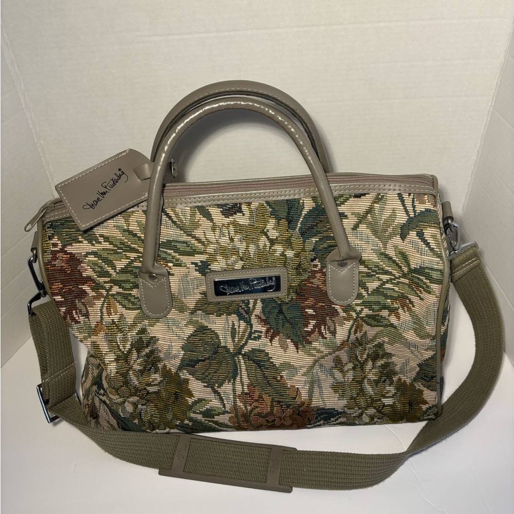 Diane Von Furstenberg Tapestry Travel Tote Bag VTG Floral Weekend BagVinylLining